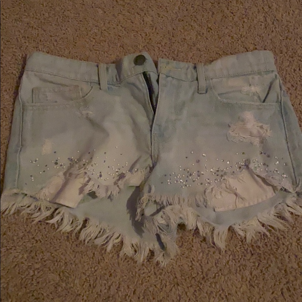 Distressed Rhinestone Jean Shorts